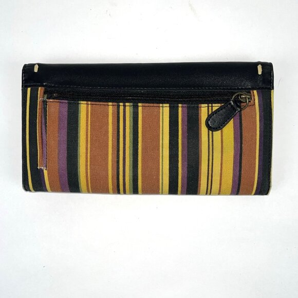 Longaberger Tri Fold Wallet Black yellow orange striped Zipper Retired - Picture 4 of 10